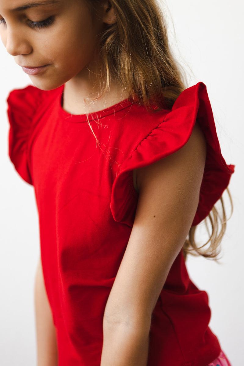 Red S/S Ruffle Tee - Aaria Tees Aaria Tees
