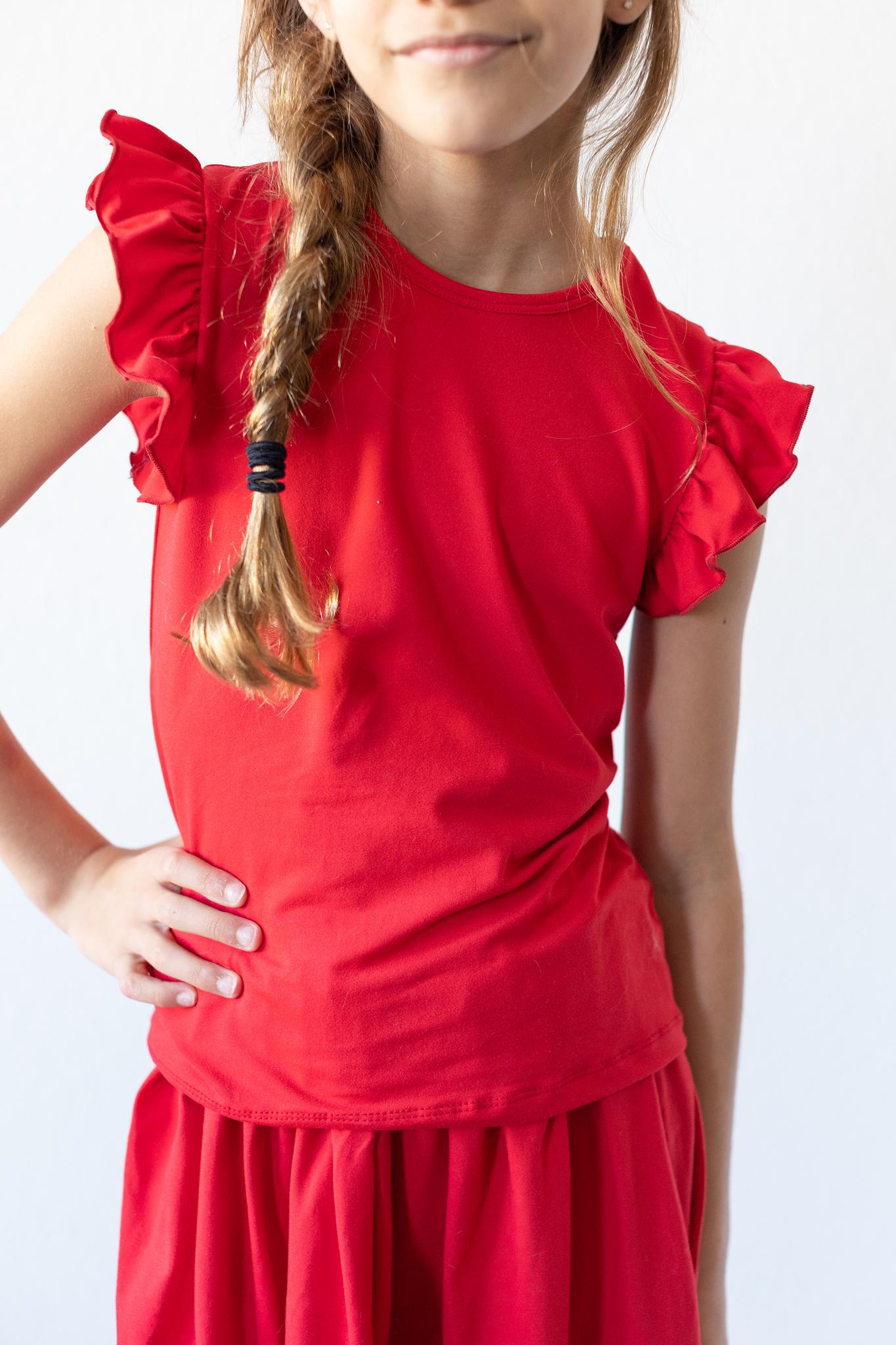 Red S/S Ruffle Tee - Aaria Tees Aaria Tees