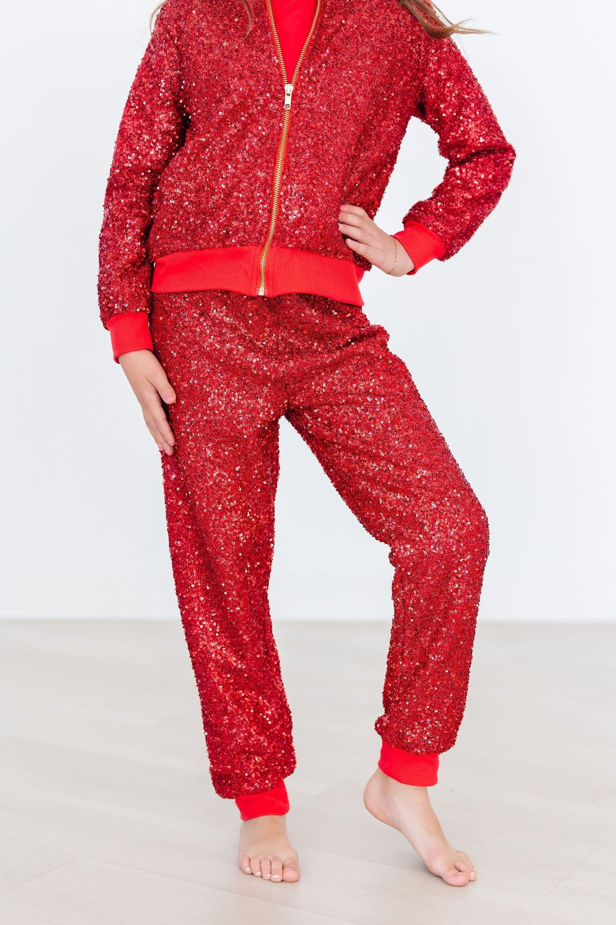Red Sequin Joggers - Aaria Tees