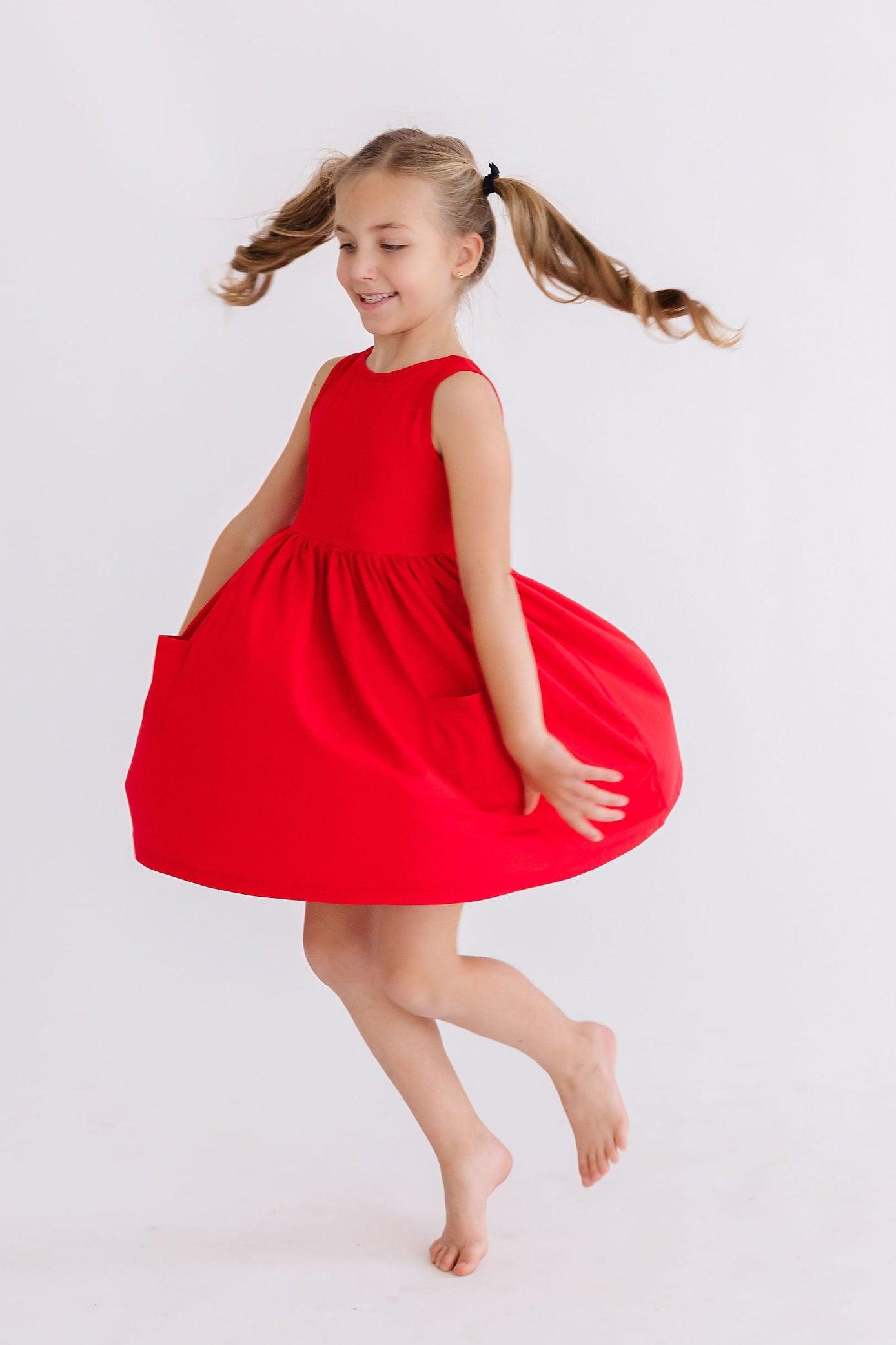 Red Tank Pocket Twirl Dress - Aaria Tees Aaria Tees