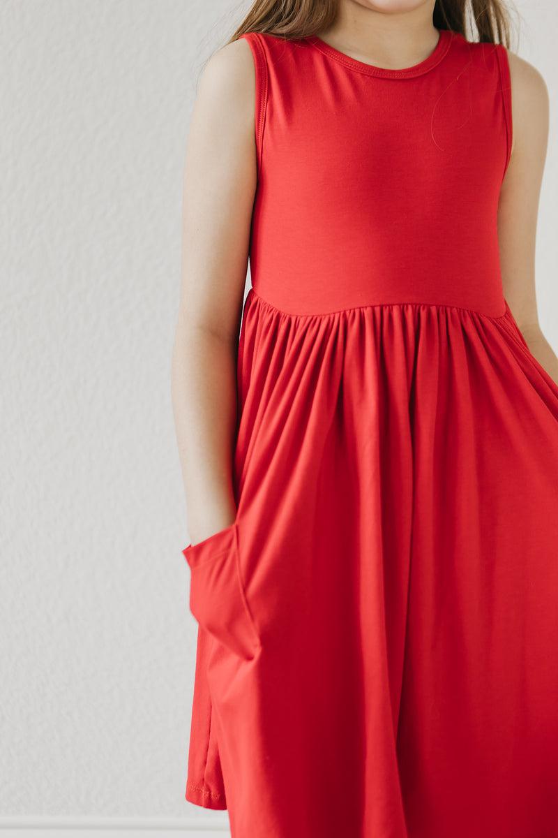 Red Tank Pocket Twirl Dress - Aaria Tees Aaria Tees