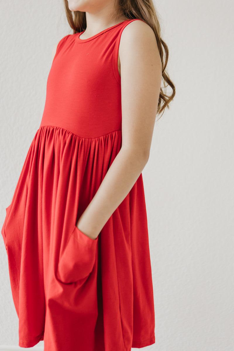 Red Tank Pocket Twirl Dress - Aaria Tees Aaria Tees