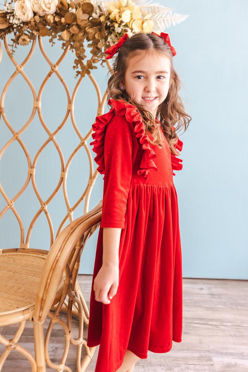 Red Velvet Ruffle Twirl Dress - Aaria Tees