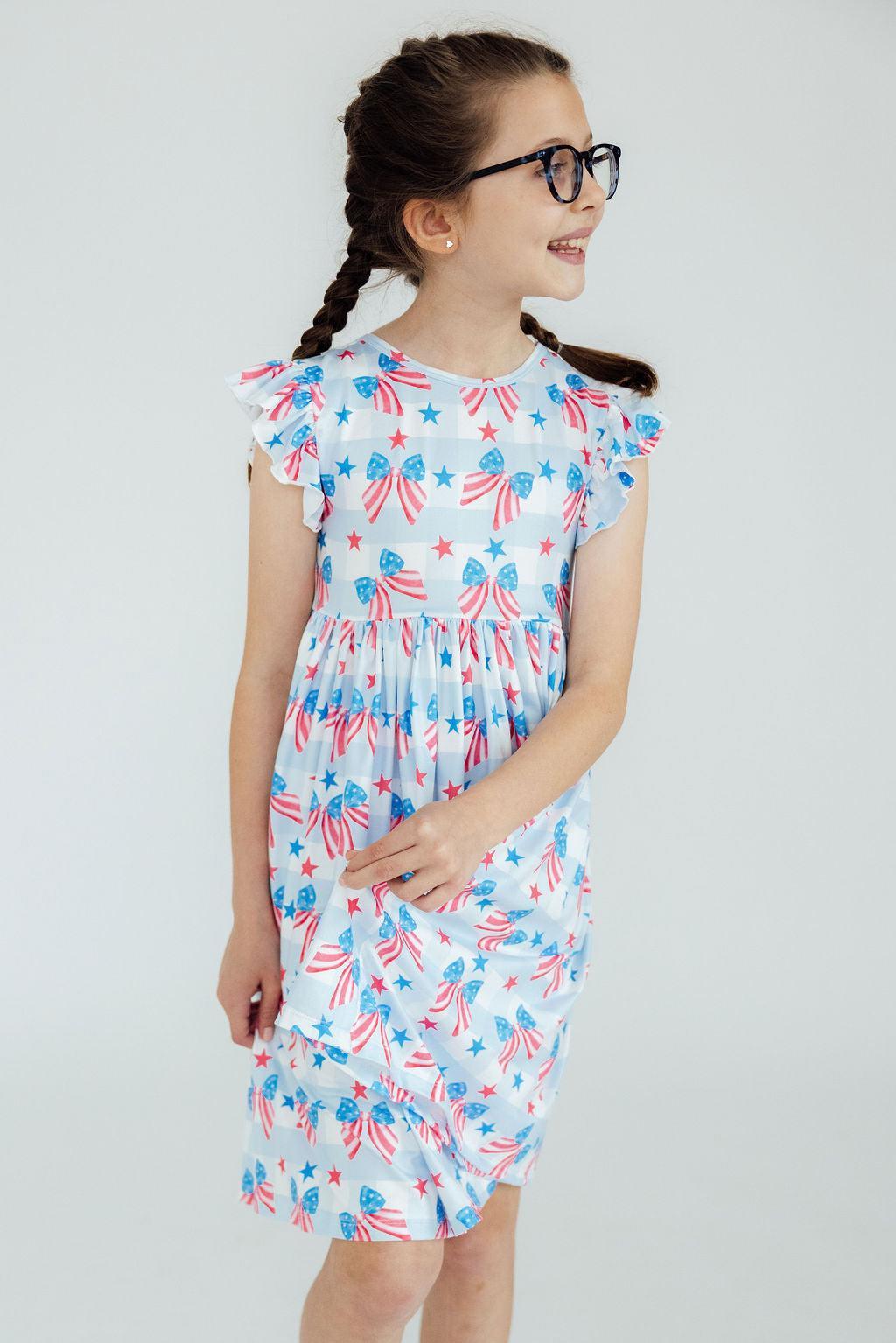 Red, White & Bows Flutter Sleeve Twirl Dress - Aaria Tees Aaria Tees