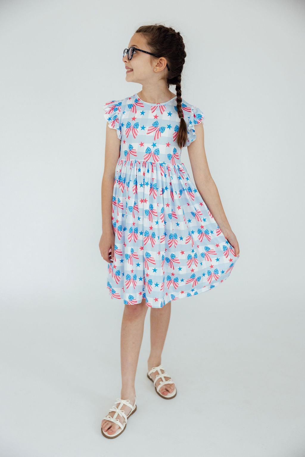 Red, White & Bows Flutter Sleeve Twirl Dress - Aaria Tees Aaria Tees