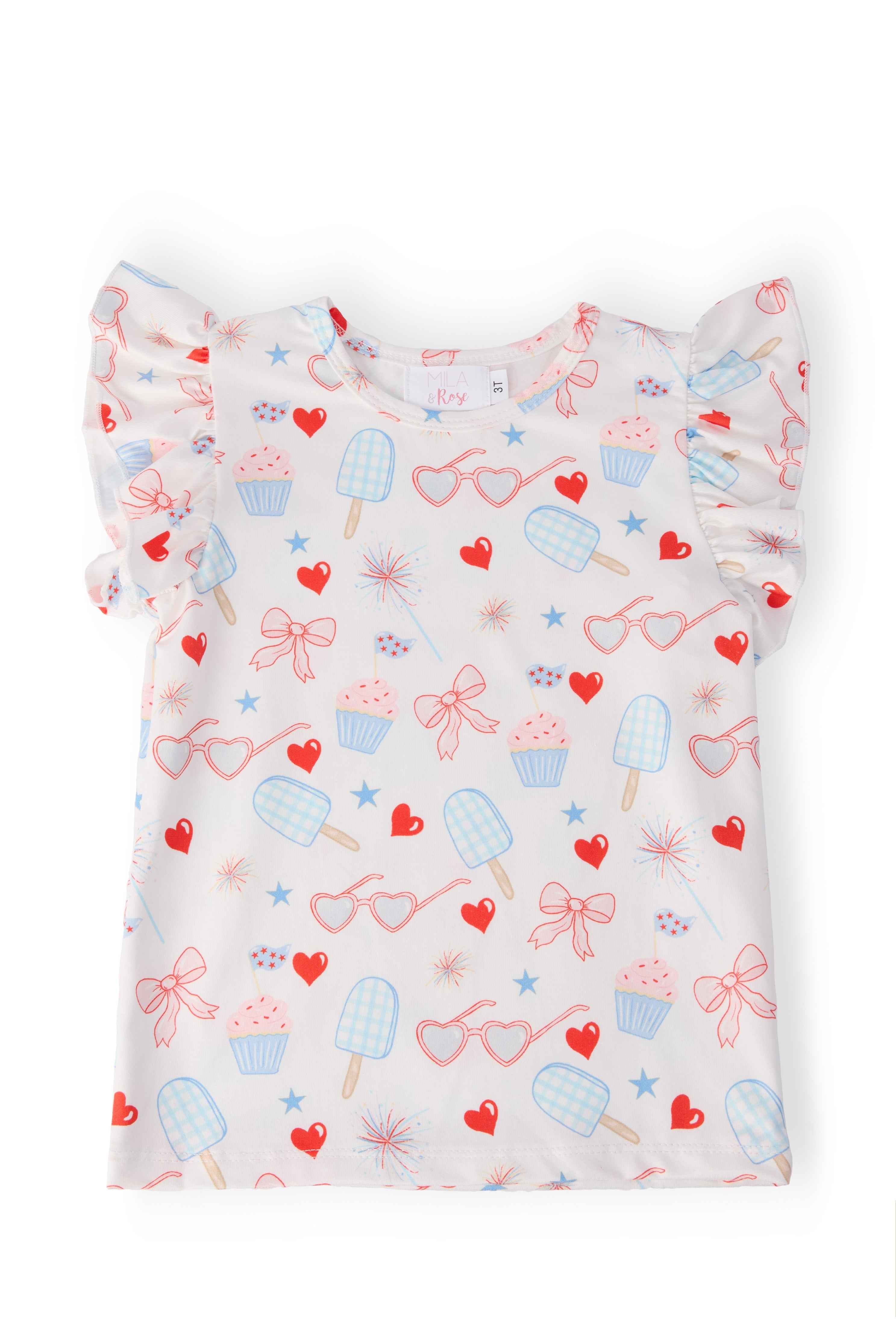 Red, White, & Sweet S/S Ruffle Tee - Aaria Tees Aaria Tees