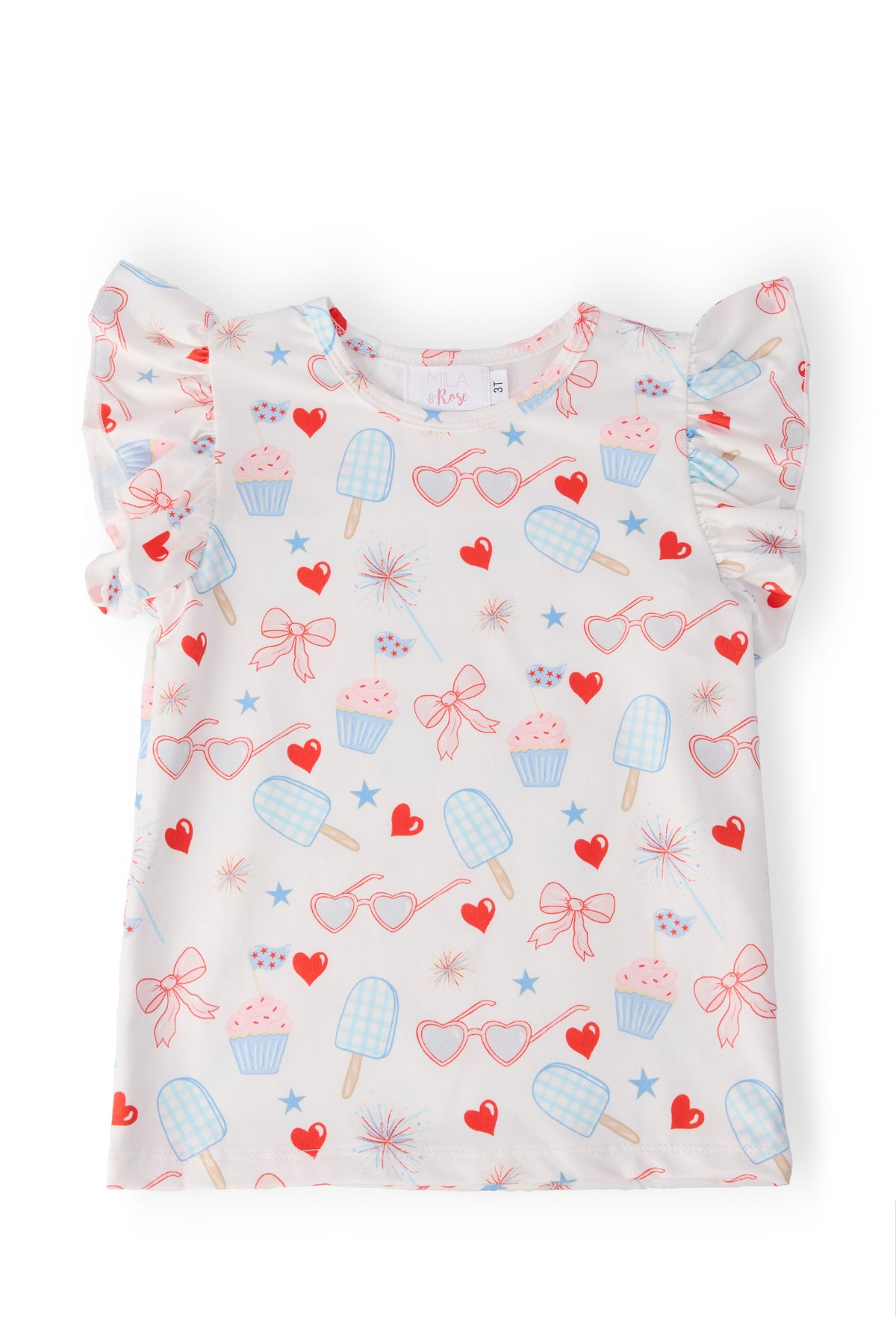Red, White, & Sweet S/S Ruffle Tee - Aaria Tees