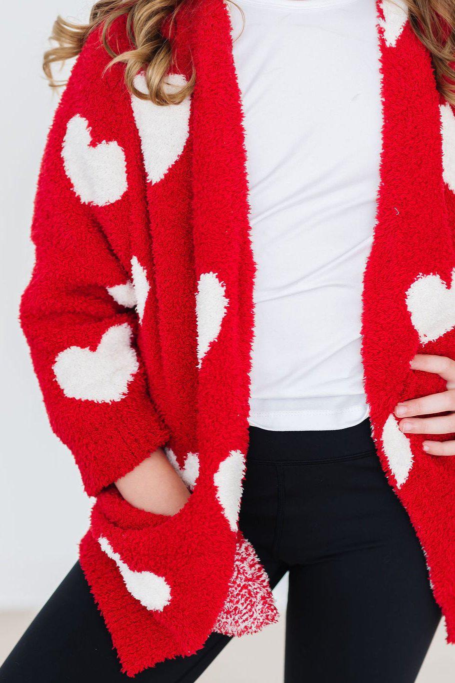 Red/Coconut Heart Cozy Cardigan - Aaria Tees Aaria Tees