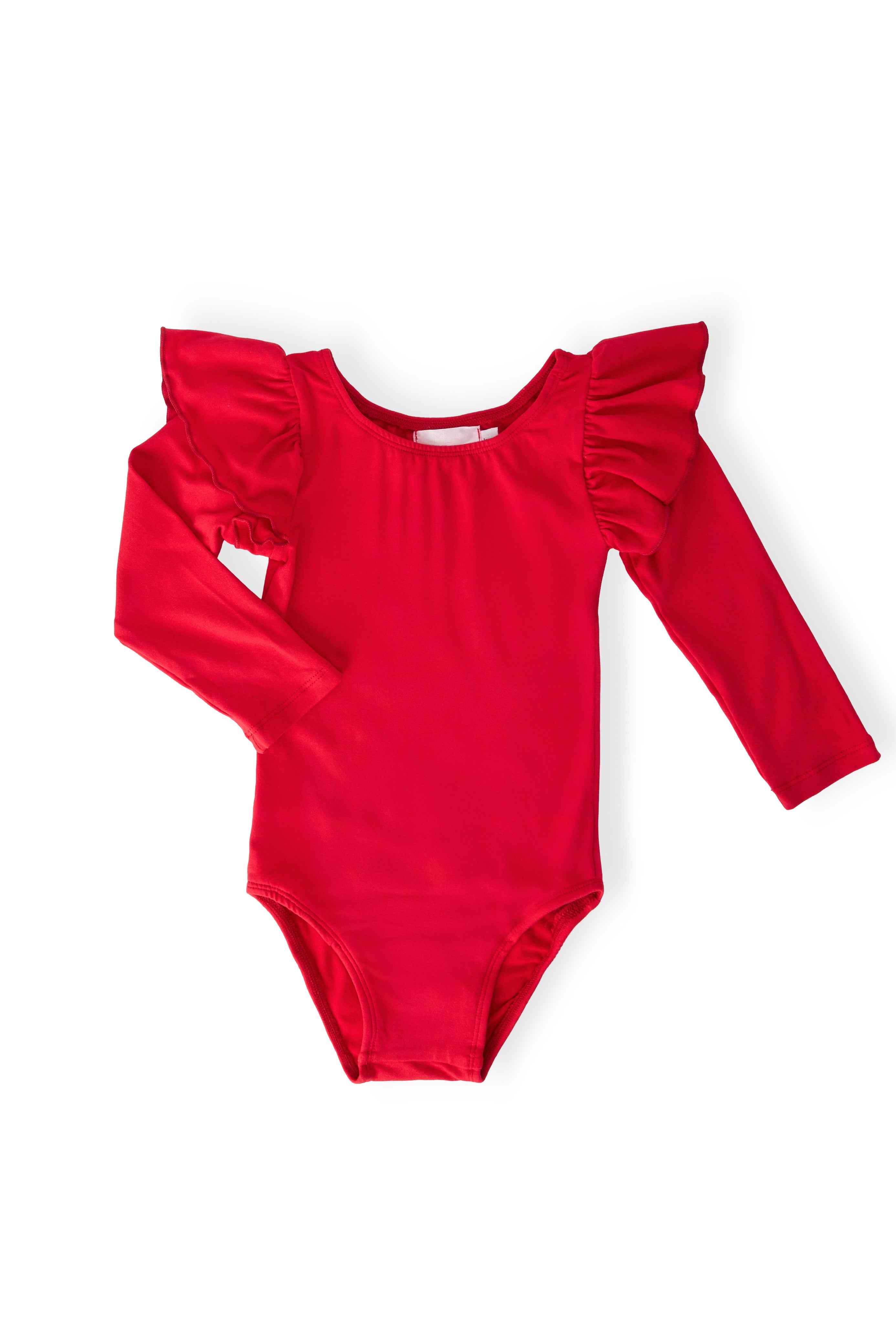 Red L/S Flutter Sleeve Leotard - Aaria Tees Aaria Tees