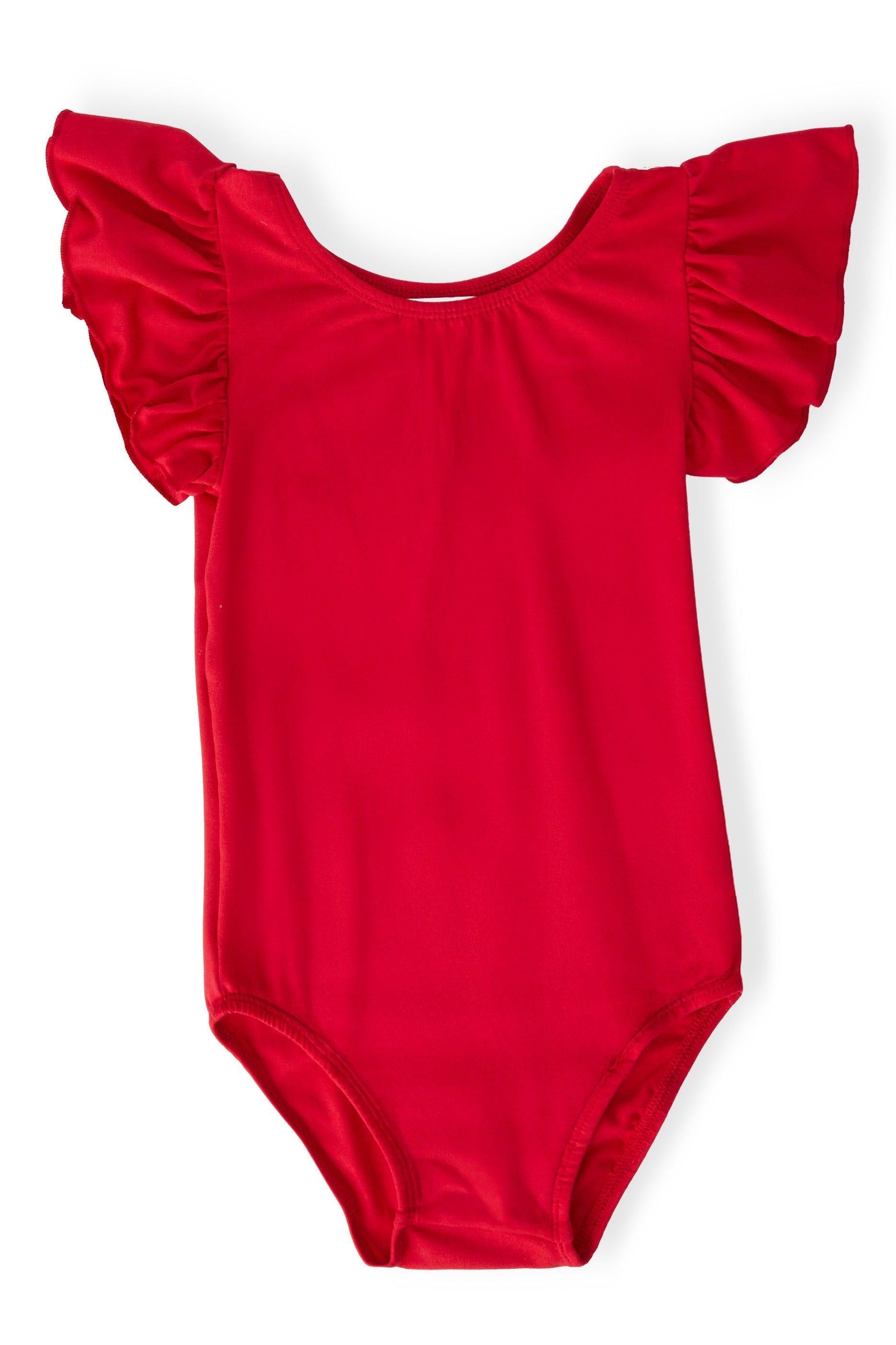 Red S/S Flutter Sleeve Leotard - Aaria Tees Aaria Tees