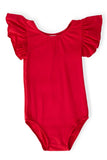 Red S/S Flutter Sleeve Leotard - Aaria Tees Aaria Tees