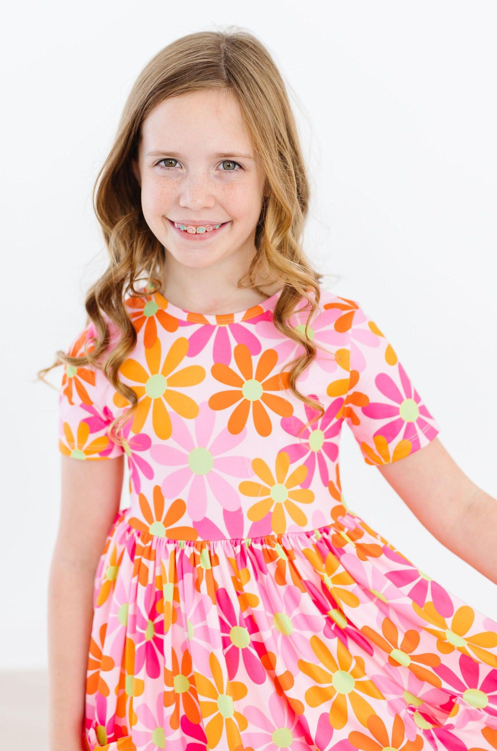 Retro Daisies S/S Pocket Twirl Dress - Aaria Tees Aaria Tees