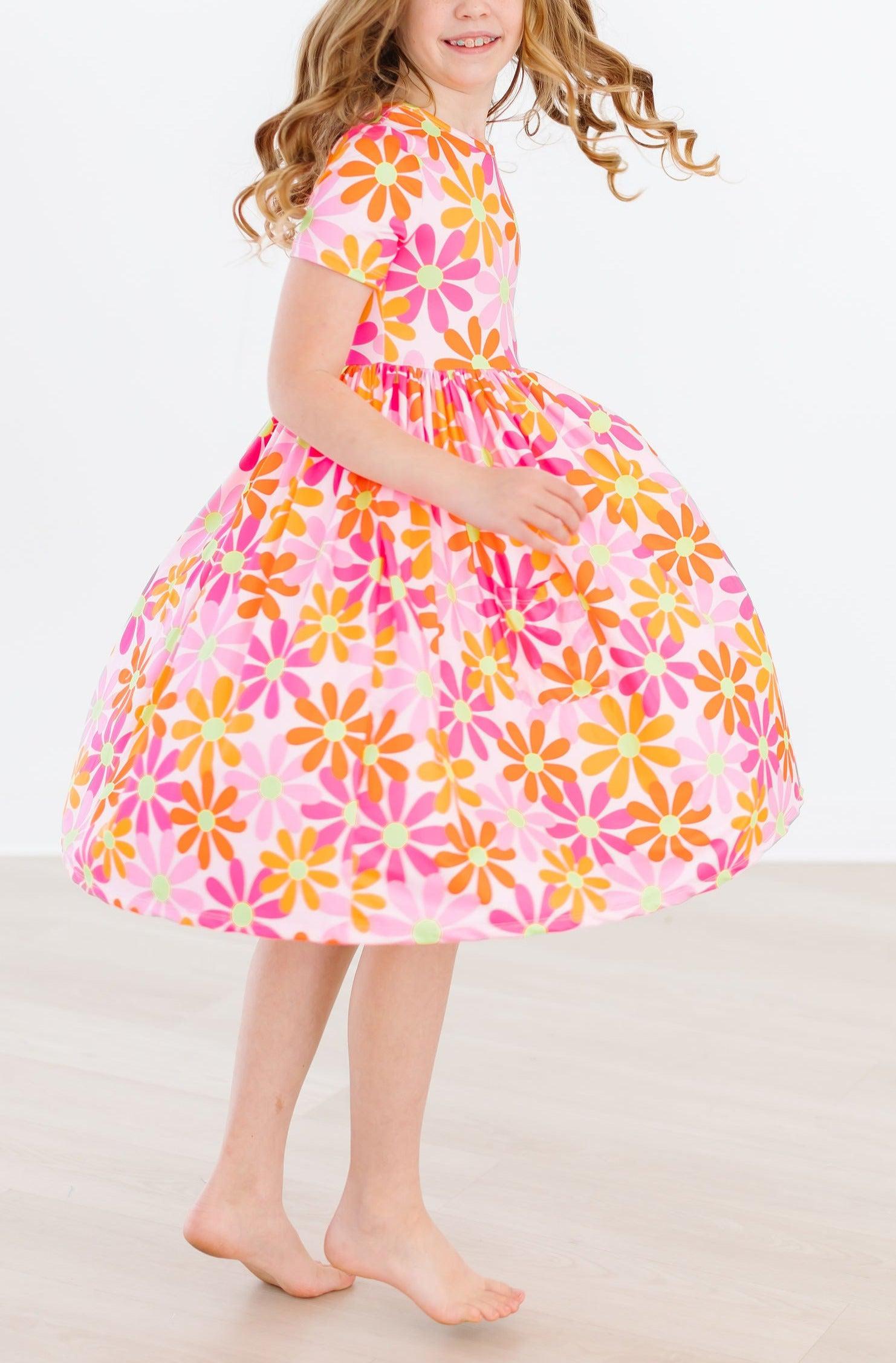 Retro Daisies S/S Pocket Twirl Dress - Aaria Tees Aaria Tees