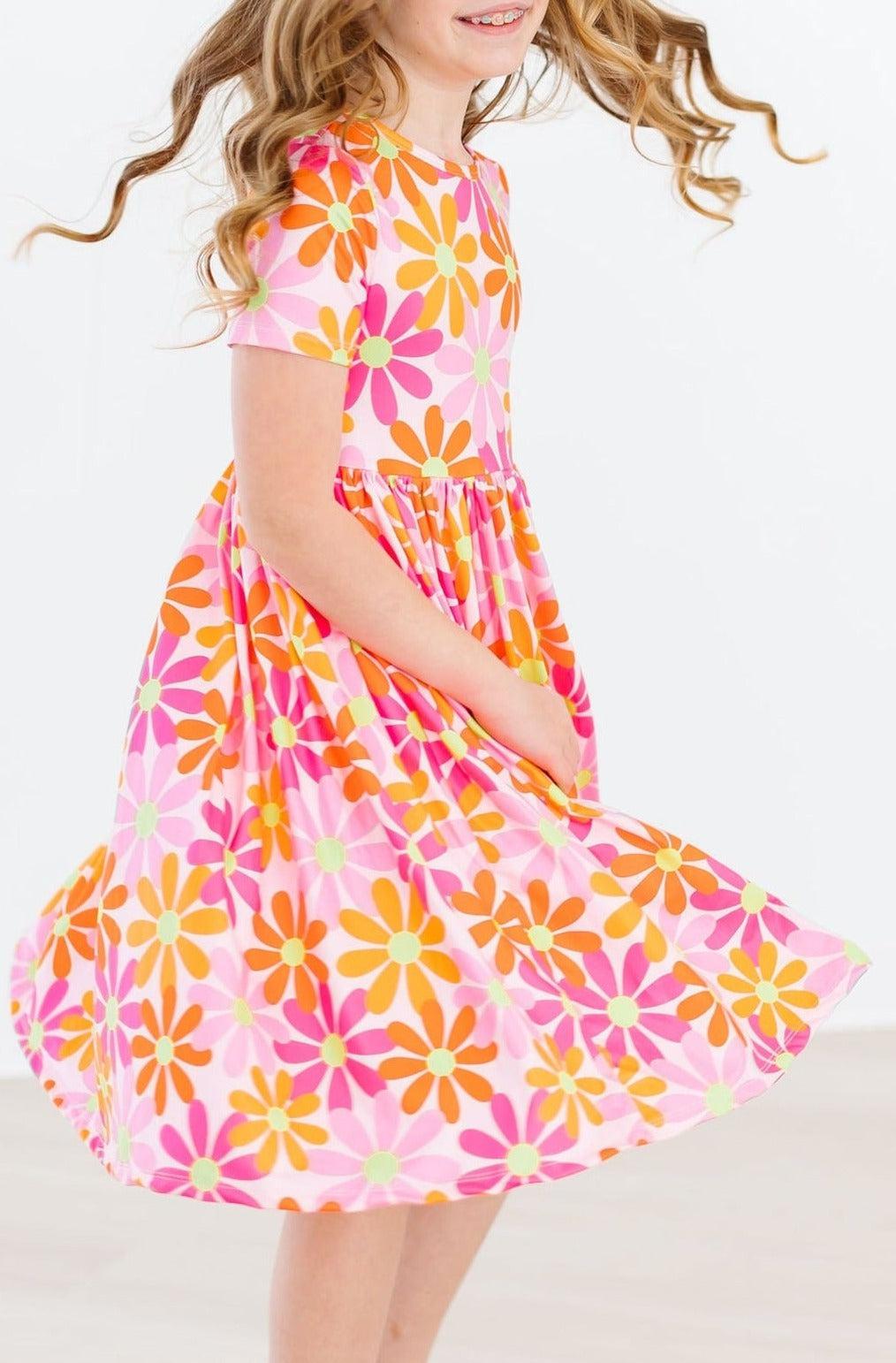 Retro Daisies S/S Pocket Twirl Dress - Aaria Tees Aaria Tees