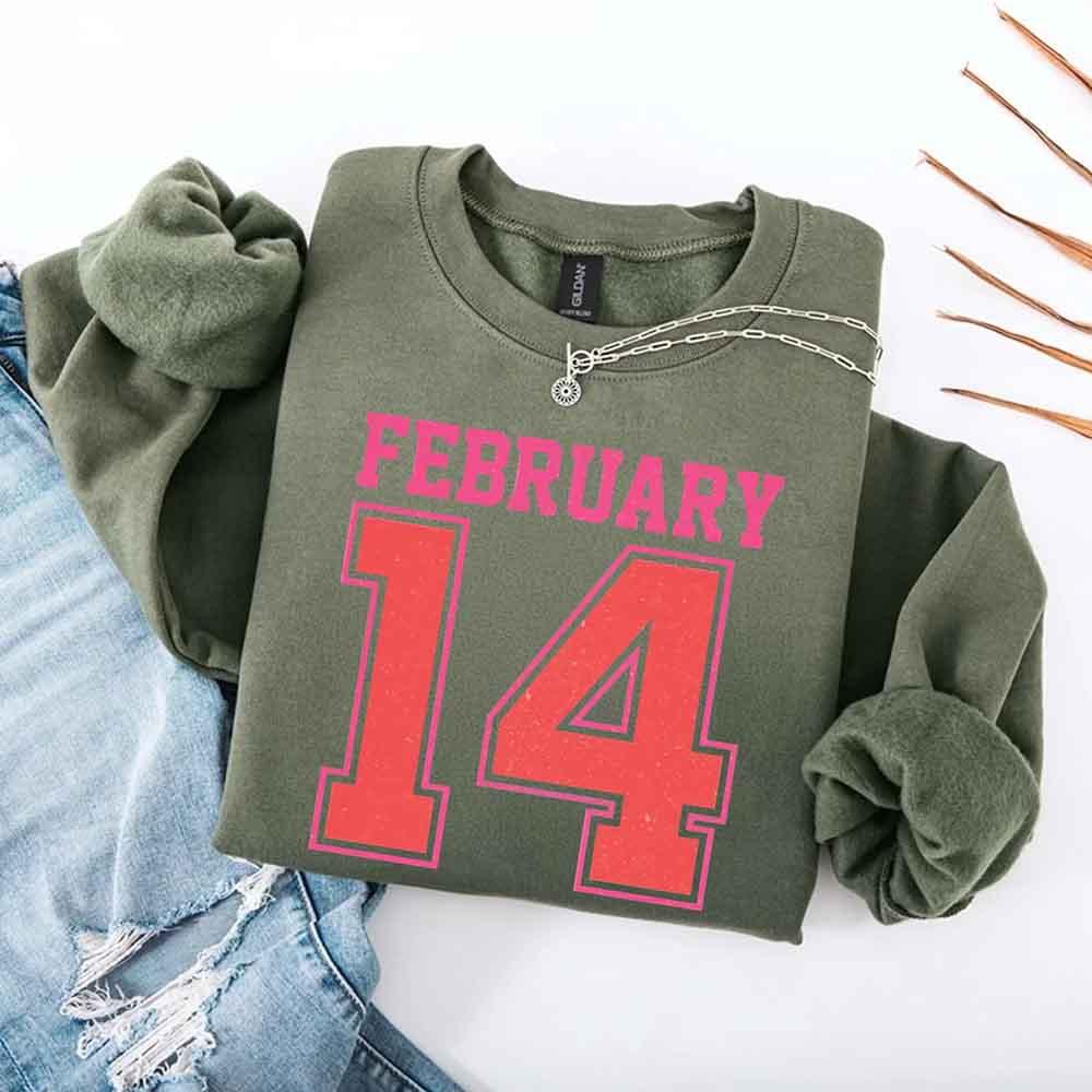 Retro Valentine’s Day Jersey Number FEBRUARY 14 Sweatshirt - Aaria Tees Aaria Tees