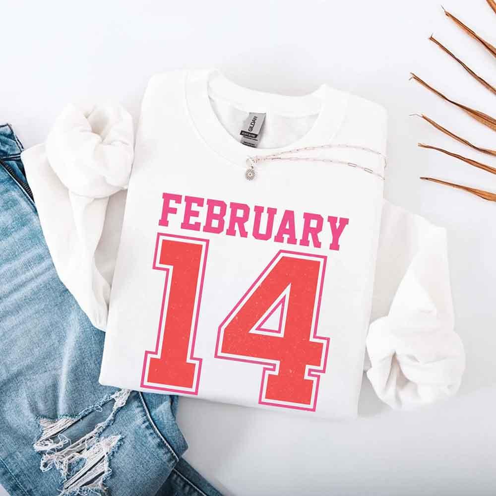 Retro Valentine’s Day Jersey Number FEBRUARY 14 Sweatshirt - Aaria Tees Aaria Tees