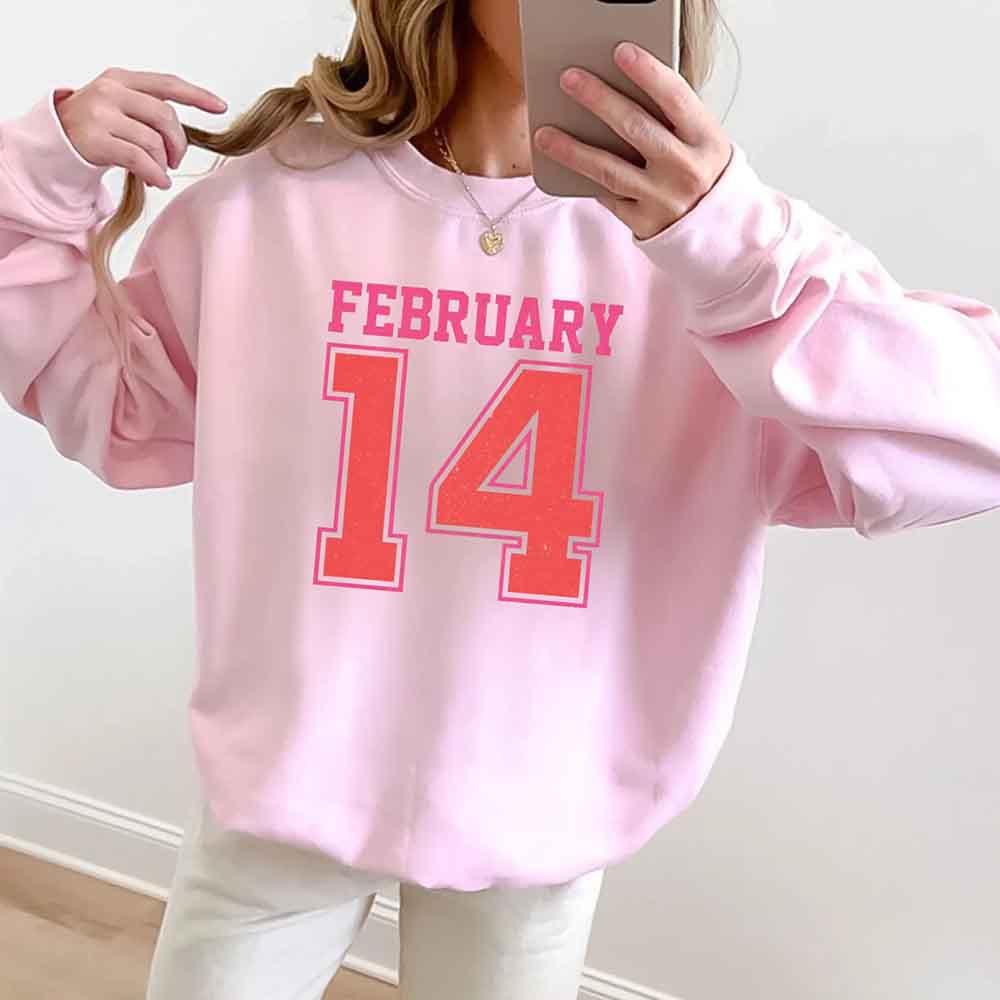 Retro Valentine’s Day Jersey Number FEBRUARY 14 Sweatshirt - Aaria Tees Aaria Tees
