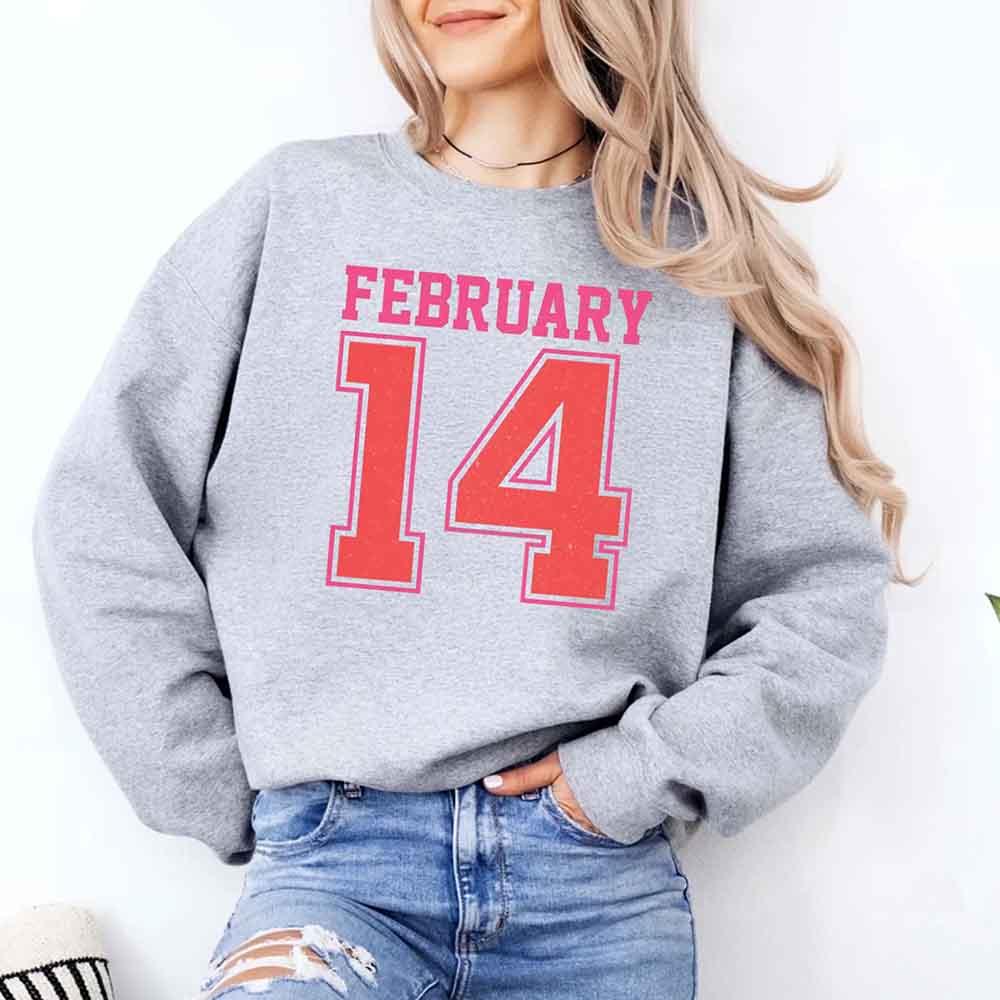Retro Valentine’s Day Jersey Number FEBRUARY 14 Sweatshirt - Aaria Tees Aaria Tees