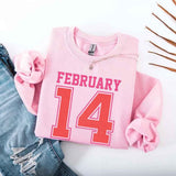 Retro Valentine’s Day Jersey Number FEBRUARY 14 Sweatshirt - Aaria Tees Aaria Tees