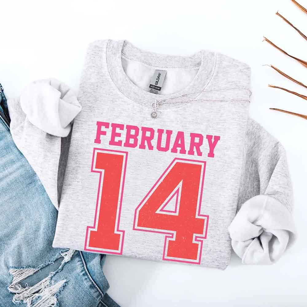 Retro Valentine’s Day Jersey Number FEBRUARY 14 Sweatshirt - Aaria Tees Aaria Tees