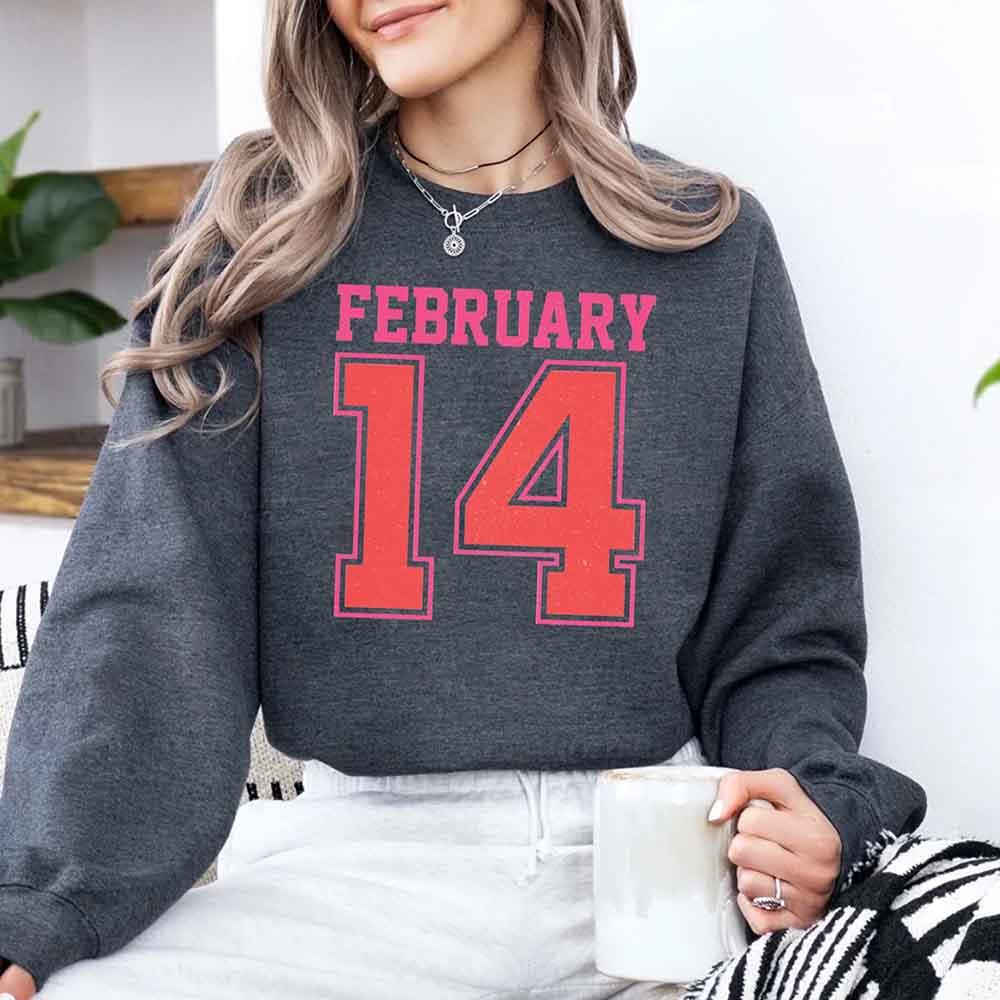 Retro Valentine’s Day Jersey Number FEBRUARY 14 Sweatshirt - Aaria Tees Aaria Tees
