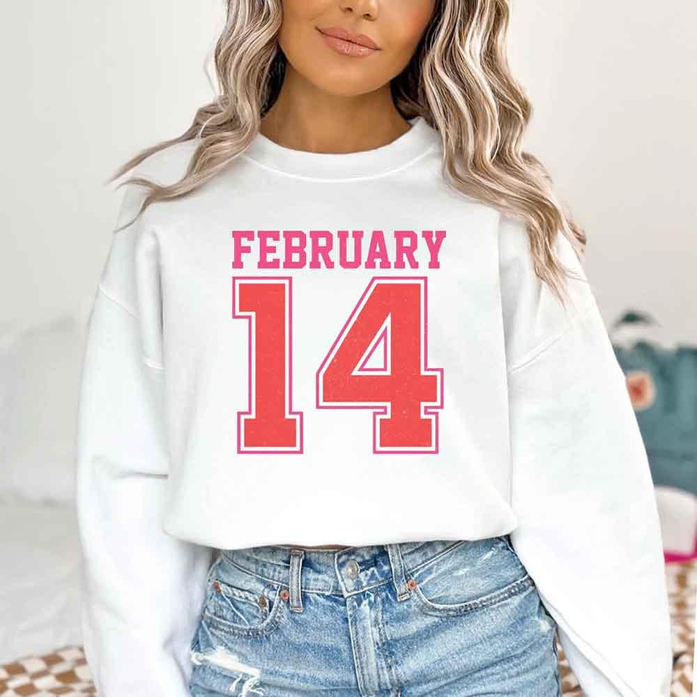 Retro Valentine’s Day Jersey Number FEBRUARY 14 Sweatshirt - Aaria Tees Aaria Tees
