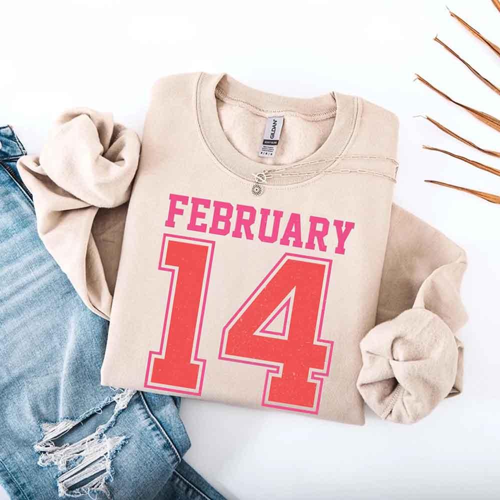 Retro Valentine’s Day Jersey Number FEBRUARY 14 Sweatshirt - Aaria Tees Aaria Tees