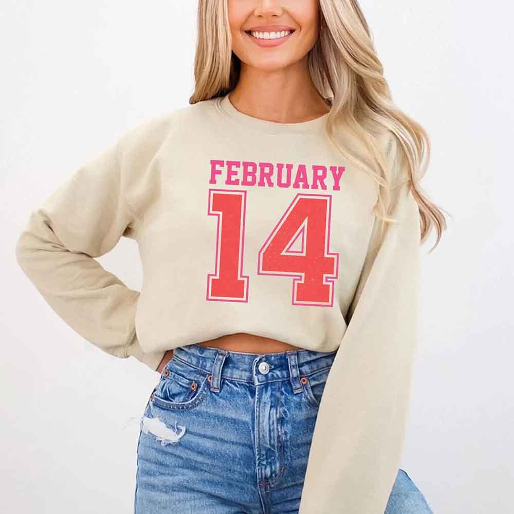 Retro Valentine’s Day Jersey Number FEBRUARY 14 Sweatshirt - Aaria Tees Aaria Tees