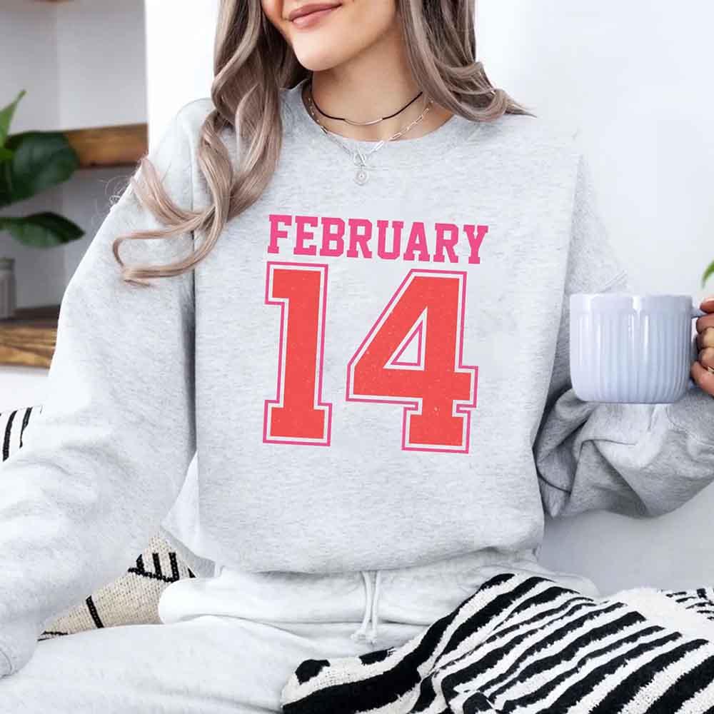 Retro Valentine’s Day Jersey Number FEBRUARY 14 Sweatshirt - Aaria Tees Aaria Tees