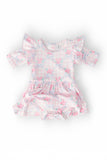 Ribbons & Roses 3/4 Sleeve Flutter Twirl Bodysuit - Aaria Tees Aaria Tees