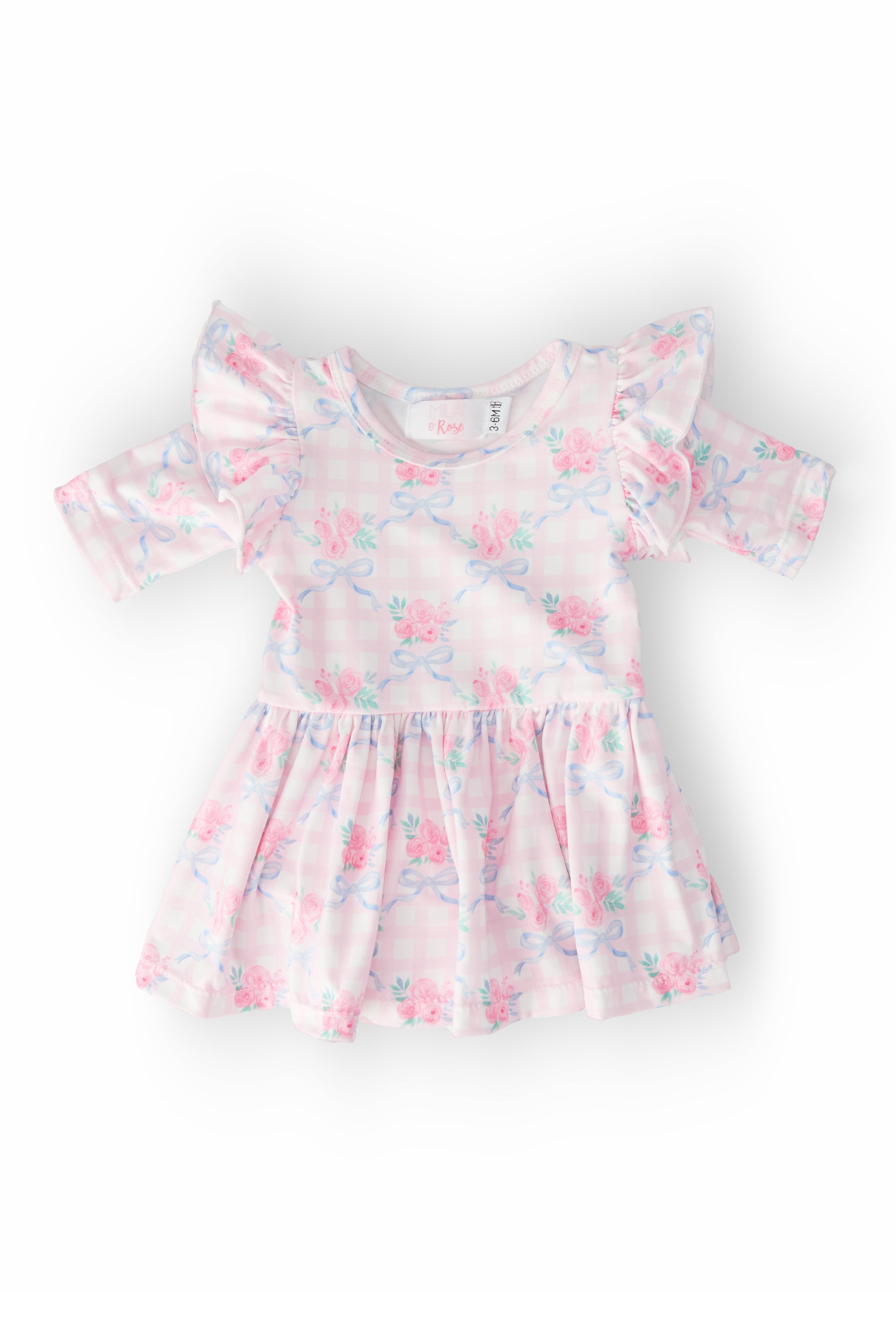 Ribbons & Roses 3/4 Sleeve Flutter Twirl Bodysuit - Aaria Tees Aaria Tees