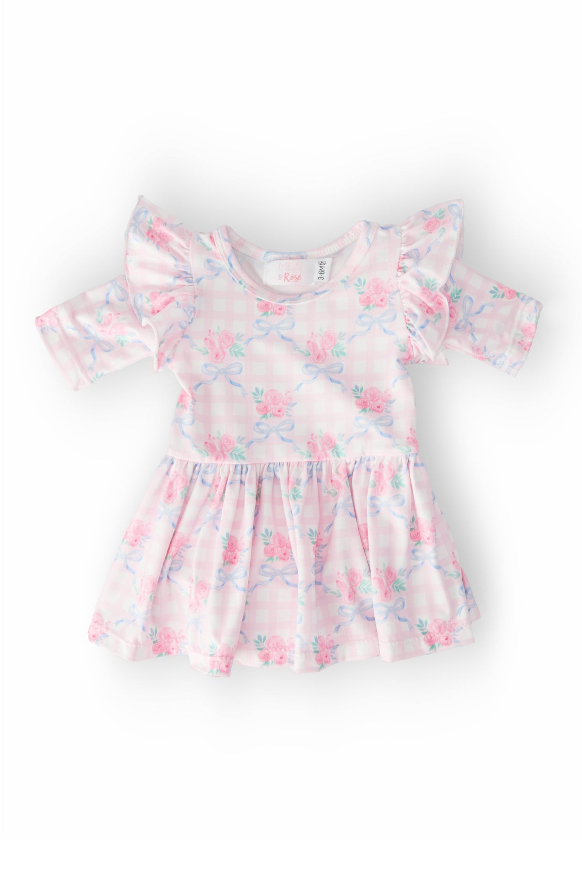 Ribbons & Roses 3/4 Sleeve Flutter Twirl Bodysuit - Aaria Tees