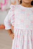 Ribbons & Roses 3/4 Sleeve Ruffle Twirl Dress - Aaria Tees Aaria Tees