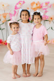 Ribbons & Roses 3/4 Sleeve Ruffle Twirl Dress - Aaria Tees Aaria Tees