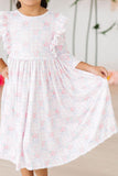 Ribbons & Roses 3/4 Sleeve Ruffle Twirl Dress - Aaria Tees Aaria Tees