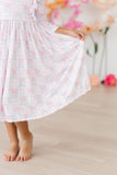 Ribbons & Roses 3/4 Sleeve Ruffle Twirl Dress - Aaria Tees Aaria Tees