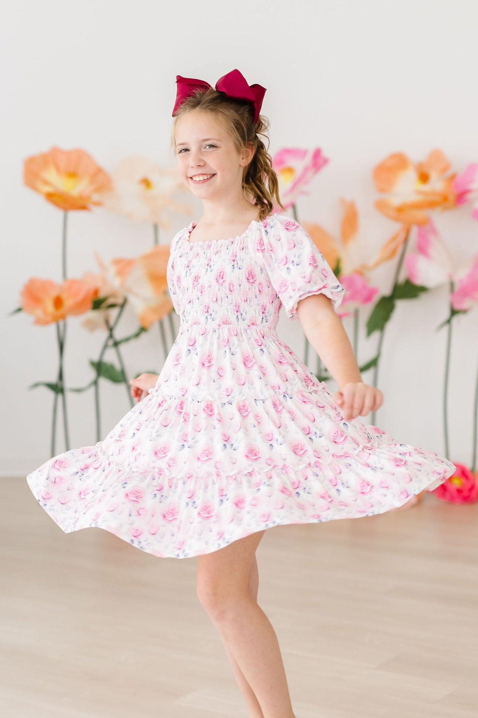 Rose Garden Smocked Ruffle Dress - Aaria Tees Aaria Tees