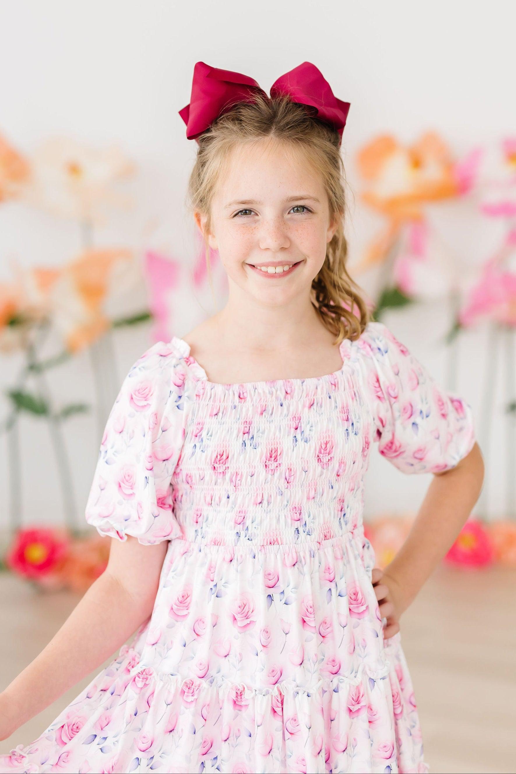 Rose Garden Smocked Ruffle Dress - Aaria Tees Aaria Tees