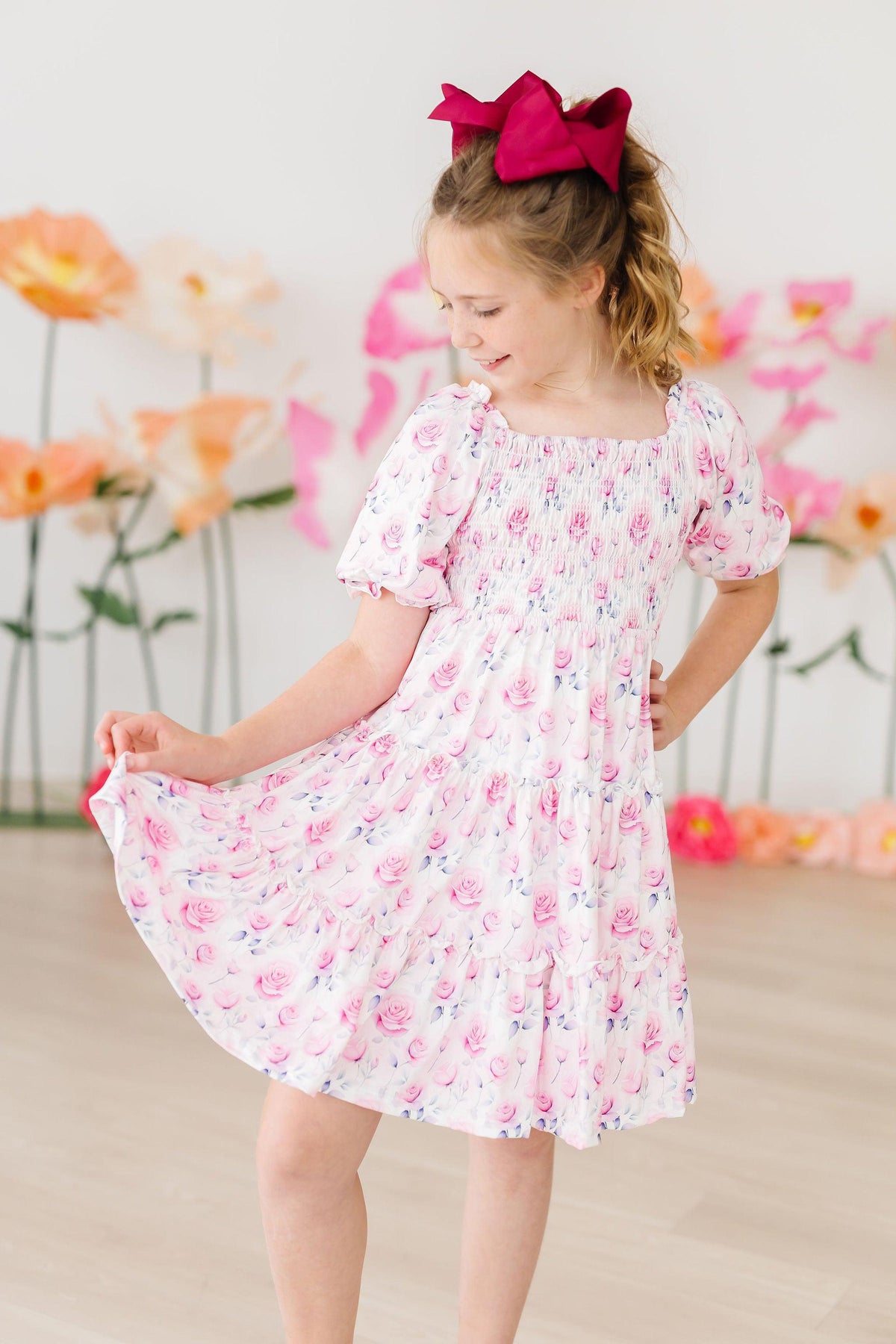 Rose Garden Smocked Ruffle Dress - Aaria Tees