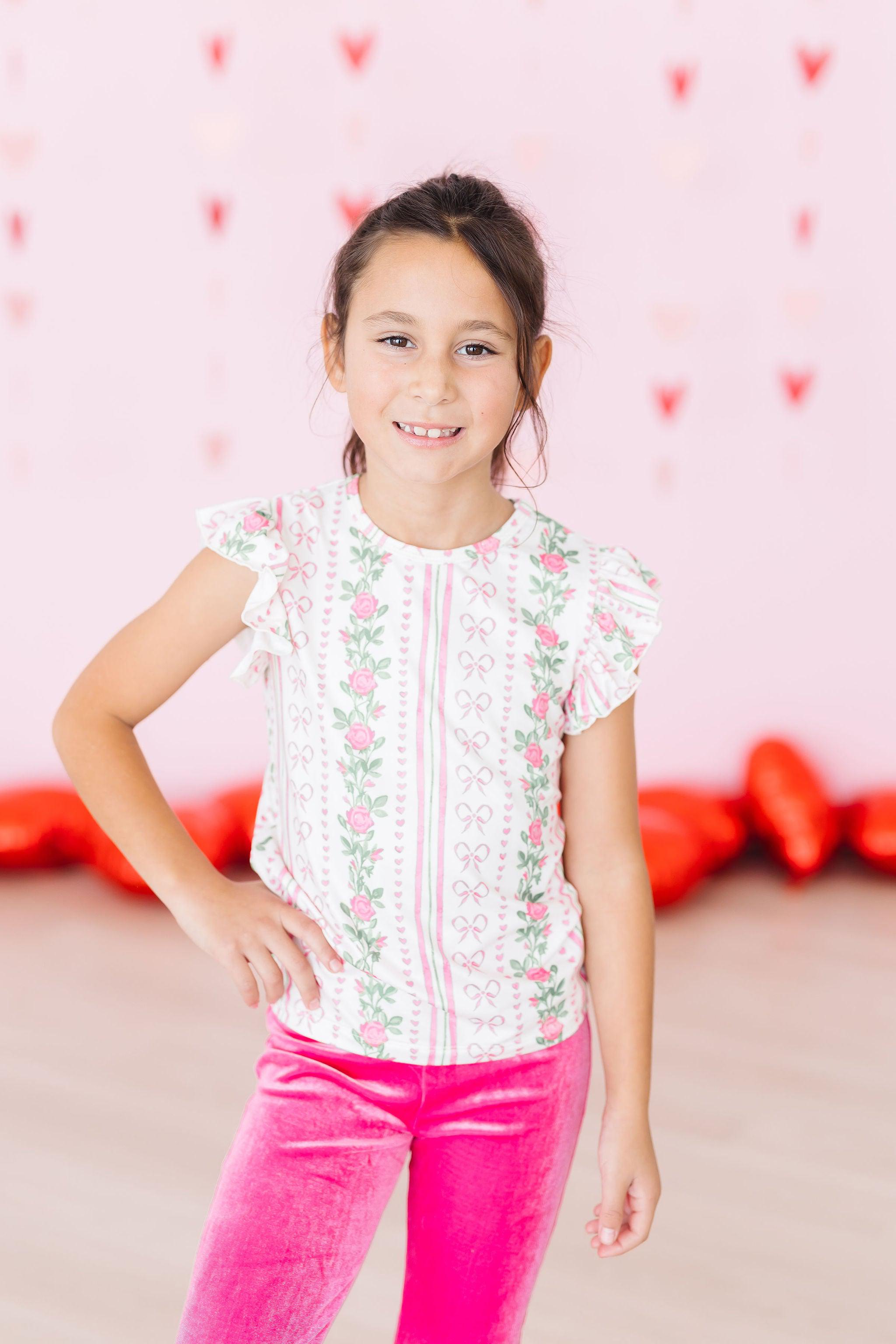 Rosebud Bows S/S Ruffle Tee - Aaria Tees Aaria Tees