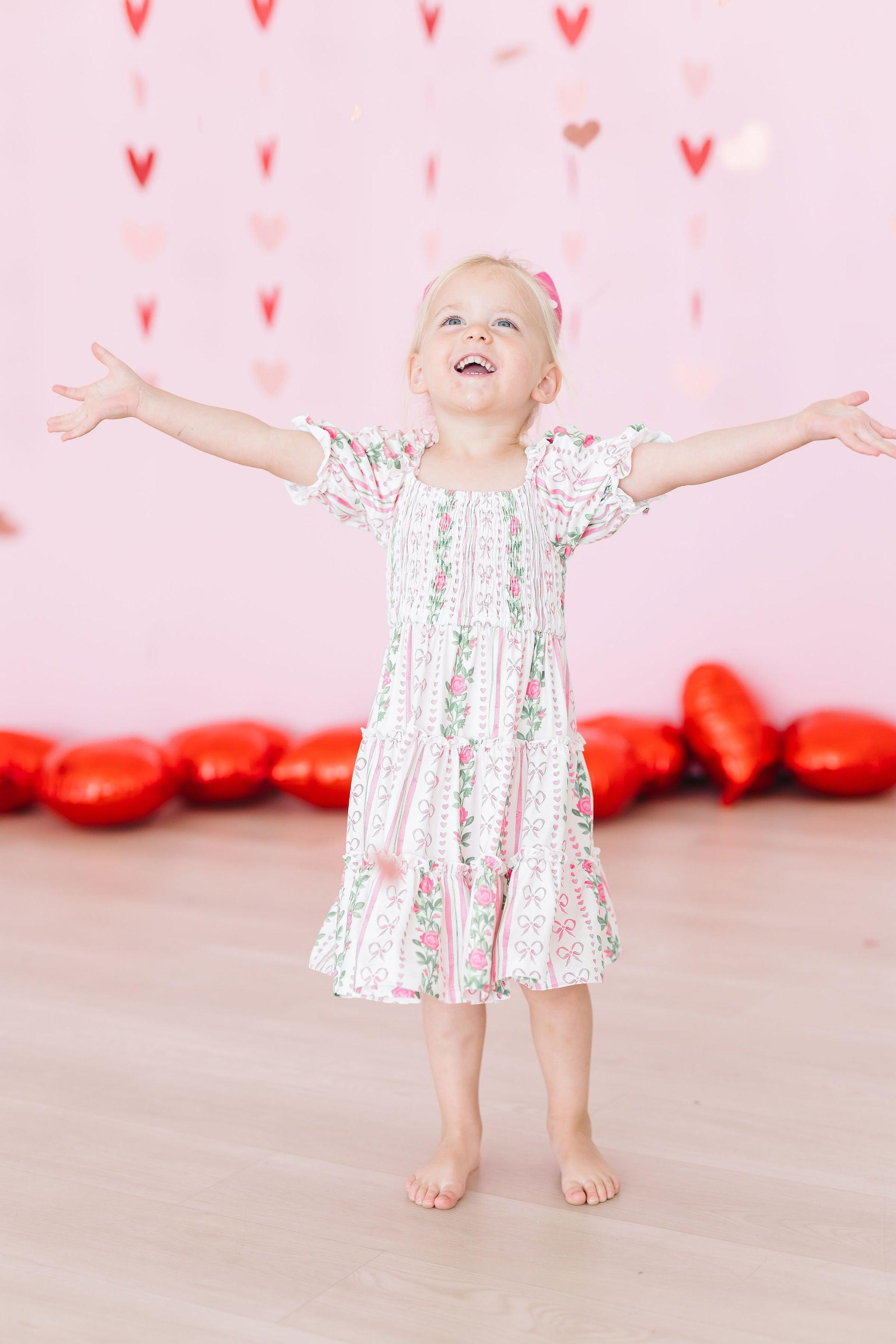 Rosebud Bows Smocked Ruffle Dress - Aaria Tees Aaria Tees