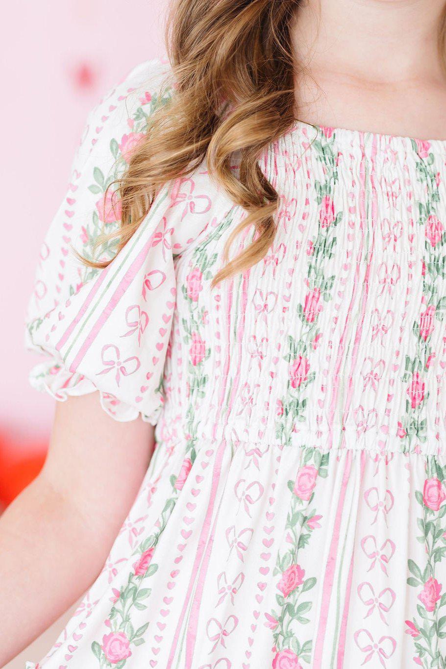 Rosebud Bows Smocked Ruffle Dress - Aaria Tees Aaria Tees