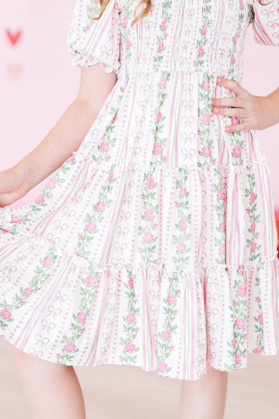 Rosebud Bows Smocked Ruffle Dress - Aaria Tees Aaria Tees