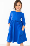 Royal Blue 3/4 Sleeve Pocket Twirl Dress - Aaria Tees Aaria Tees