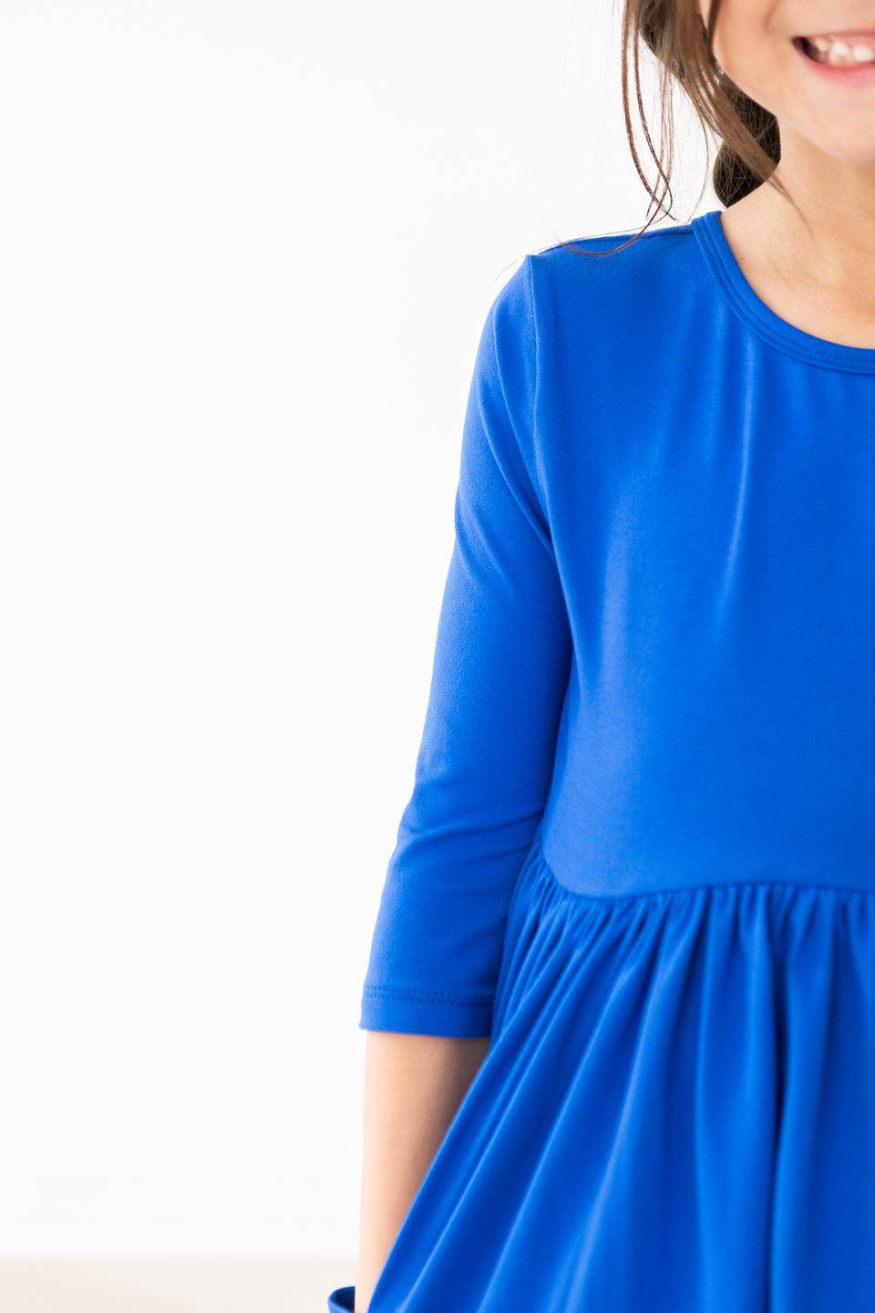 Royal Blue 3/4 Sleeve Pocket Twirl Dress - Aaria Tees Aaria Tees
