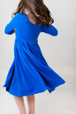 Royal Blue 3/4 Sleeve Pocket Twirl Dress - Aaria Tees Aaria Tees