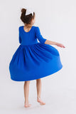 Royal Blue 3/4 Sleeve Pocket Twirl Dress - Aaria Tees Aaria Tees