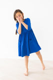 Royal Blue 3/4 Sleeve Pocket Twirl Dress - Aaria Tees Aaria Tees