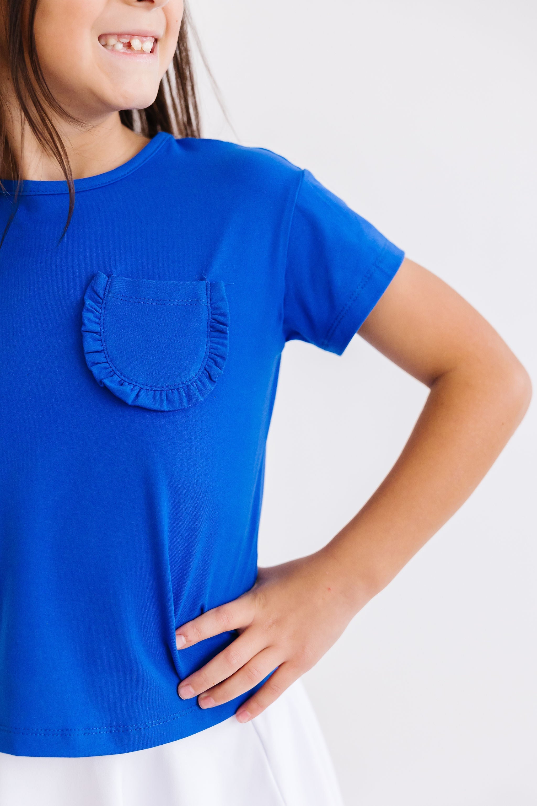 Royal Blue Ruffle Pocket Tee - Aaria Tees Aaria Tees