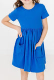 Royal Blue S/S Pocket Twirl Dress - Aaria Tees Aaria Tees